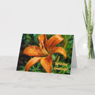 Tarjeta de cumpleaños bonita flor de lirio naranja