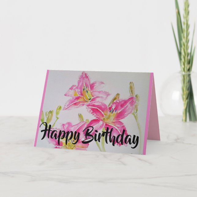 Tarjeta de cumpleaños bonito Lirio Rosa (Anverso)