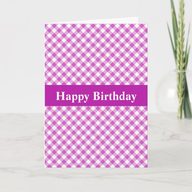 Tarjeta de cumpleaños bonito Pink Gingham (Anverso)