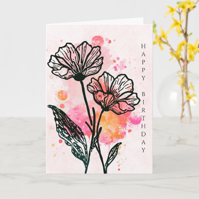Tarjeta de cumpleaños botánica audaz (flor amarilla)