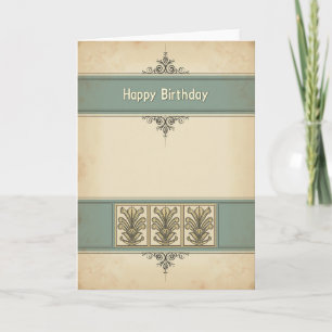 Tarjeta de cumpleaños botánica azul verdoso
