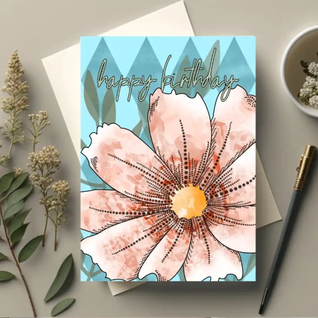 Tarjeta de cumpleaños botánica Blush Cosmos (Subido por el creador)