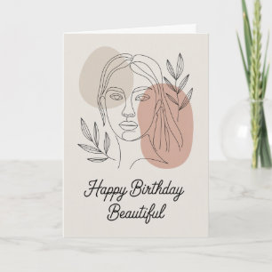 Tarjeta de cumpleaños botánica de arte de línea fe