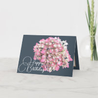 Tarjeta de cumpleaños botánica de Hortensia Rosa y