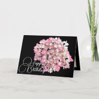 Tarjeta de cumpleaños botánica de Hortensia Rosa y