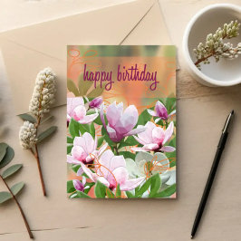 Tarjeta de cumpleaños botánica de Magnolia facetad