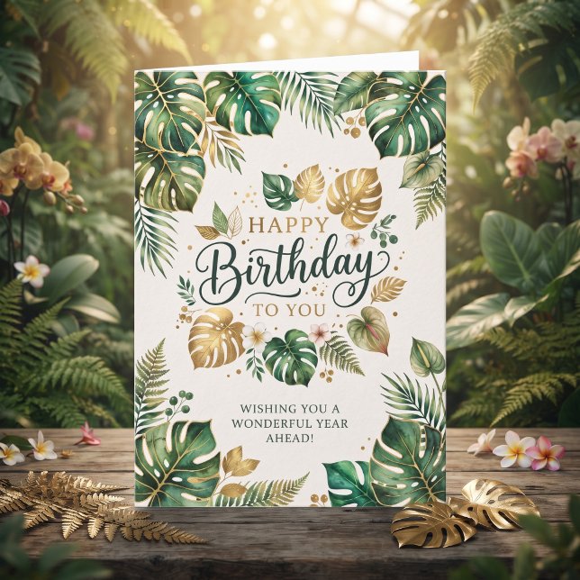 Tarjeta de cumpleaños botánica de Monstera Verde (Subido por el creador)
