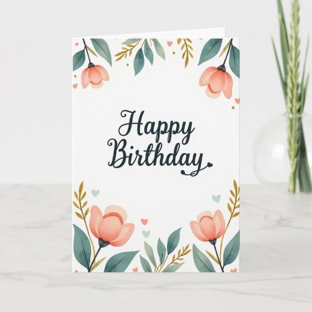 Tarjeta de cumpleaños botánica dorada (Anverso)