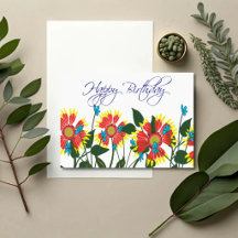 Tarjeta de cumpleaños botánica Firewheel Field