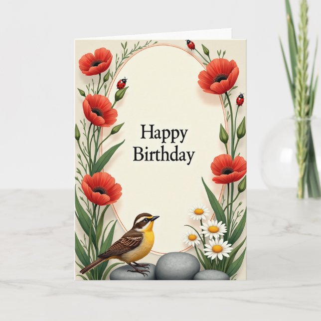 Tarjeta de cumpleaños botánica ovalada (Anverso)