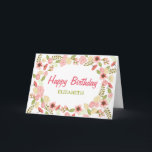 Tarjeta de cumpleaños botánica personalizada<br><div class="desc">Esta tarjeta de cumpleaños se puede personalizar con un nombre en el exterior y un mensaje de encargo en el interior. Ofrece un gráfico botánico floral.</div>