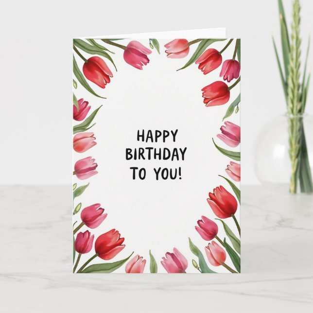 Tarjeta de cumpleaños botánica rosa (Anverso)
