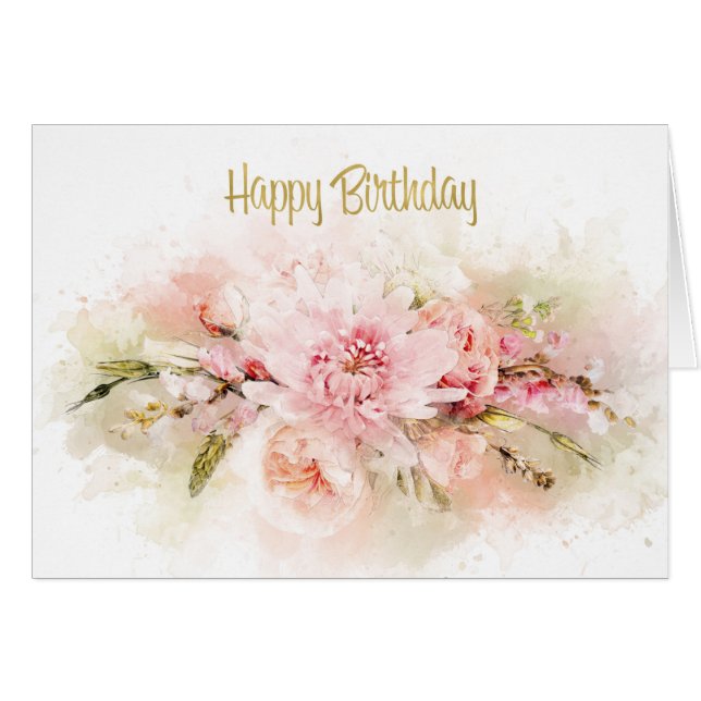 Tarjeta de cumpleaños Bouquet Watercolor Flowers (Anverso (Horizontal))