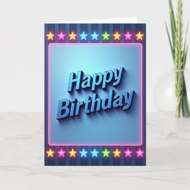 Tarjeta de cumpleaños brillante de neón (Anverso)