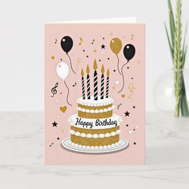 Tarjeta de Cumpleaños Brillo Dorado (Anverso)