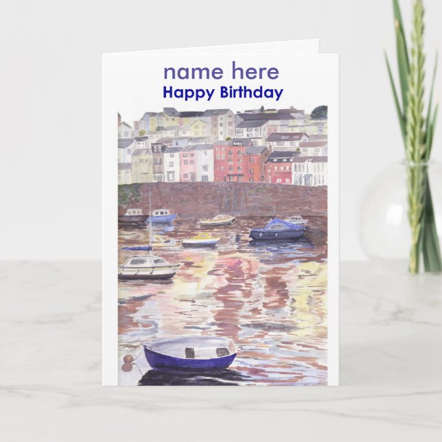 Tarjeta de cumpleaños, Brixham Harbour Devon Reino (Anverso)