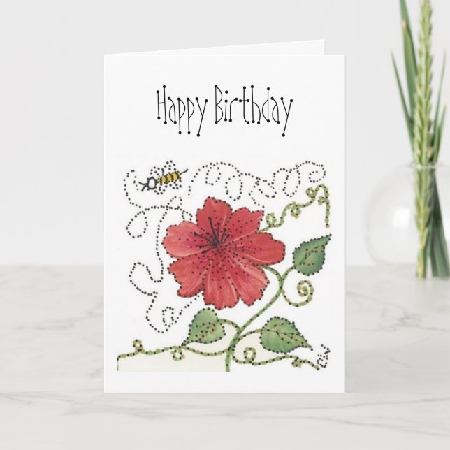 Tarjeta de cumpleaños, Bumble Bee y Red Hibiscus (Anverso)