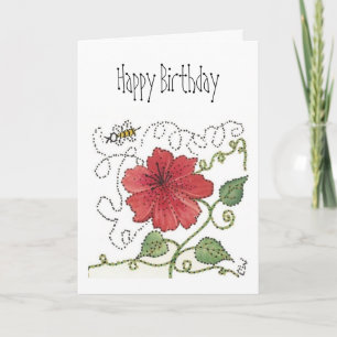 Tarjeta de cumpleaños, Bumble Bee y Red Hibiscus