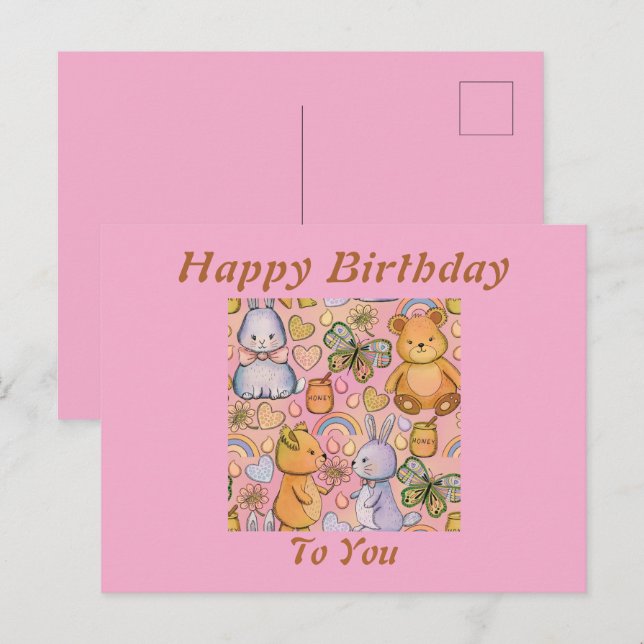 Tarjeta de cumpleaños Bunny and Bear (Anverso / Reverso)