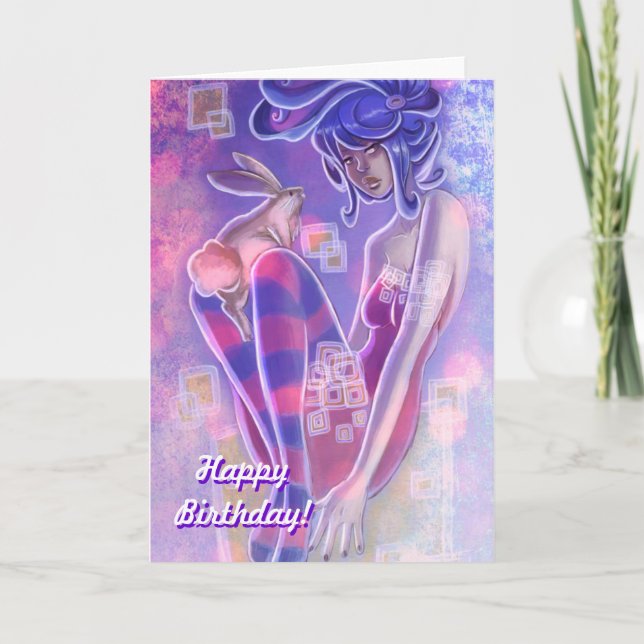 Tarjeta de cumpleaños Bunny Chica Pinup (Anverso)