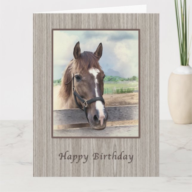 Tarjeta de cumpleaños, caballo marrón con brillo (Anverso)