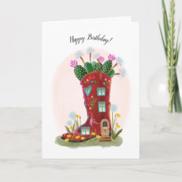 Tarjeta de cumpleaños Cactus y Boot Red Cowboy