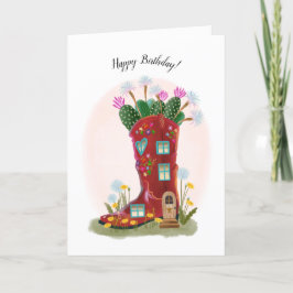 Tarjeta de cumpleaños Cactus y Boot Red Cowboy