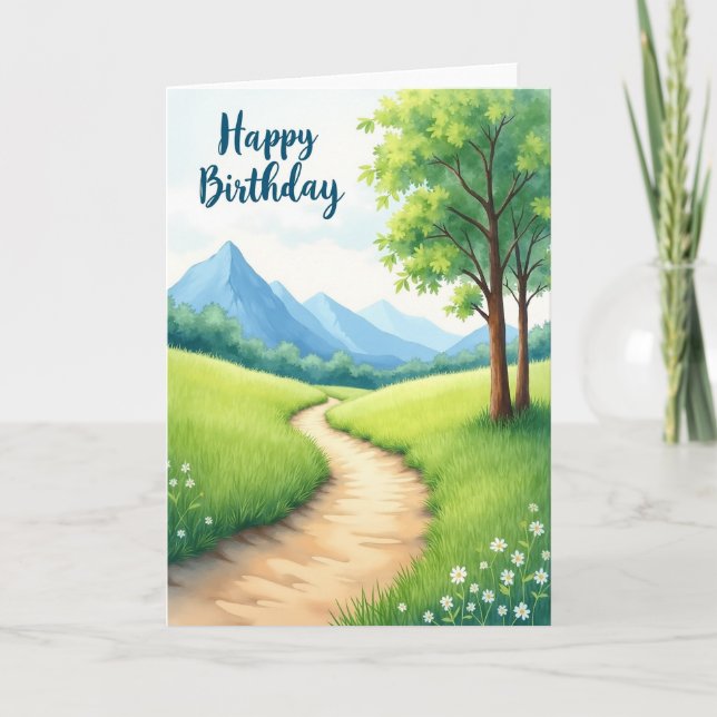 Tarjeta de cumpleaños Camino Tranquilo Acuarela (Anverso)