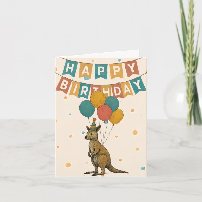 Tarjeta de cumpleaños canguro - animal lindo con g (Anverso)