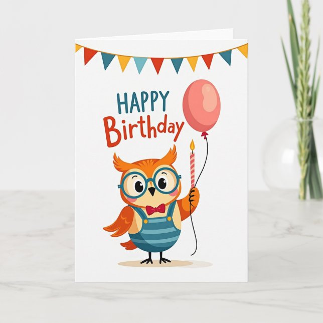 Tarjeta de cumpleaños caprichosa de búho (Anverso)