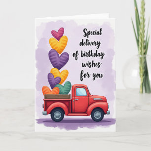 Tarjeta de cumpleaños caprichosa de camión rojo