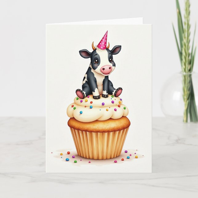 Tarjeta de Cumpleaños Caprichosa de Cupcake de Ter (Anverso)