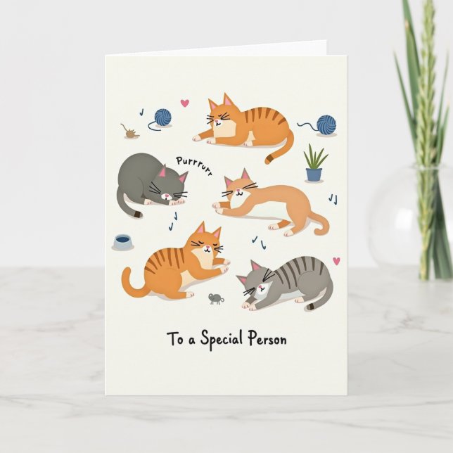 Tarjeta de cumpleaños caprichosa de gatos alegres (Anverso)