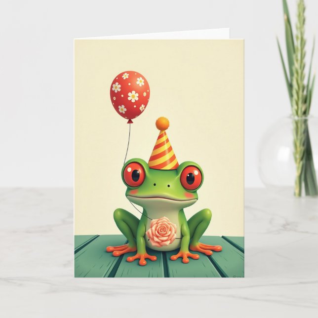 Tarjeta de cumpleaños caprichosa de rana (Anverso)
