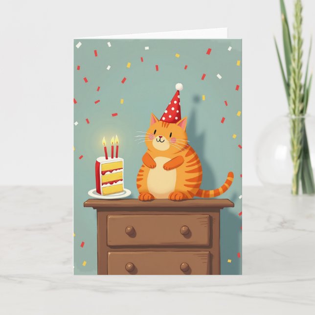 Tarjeta de cumpleaños caprichosa para gato (Anverso)