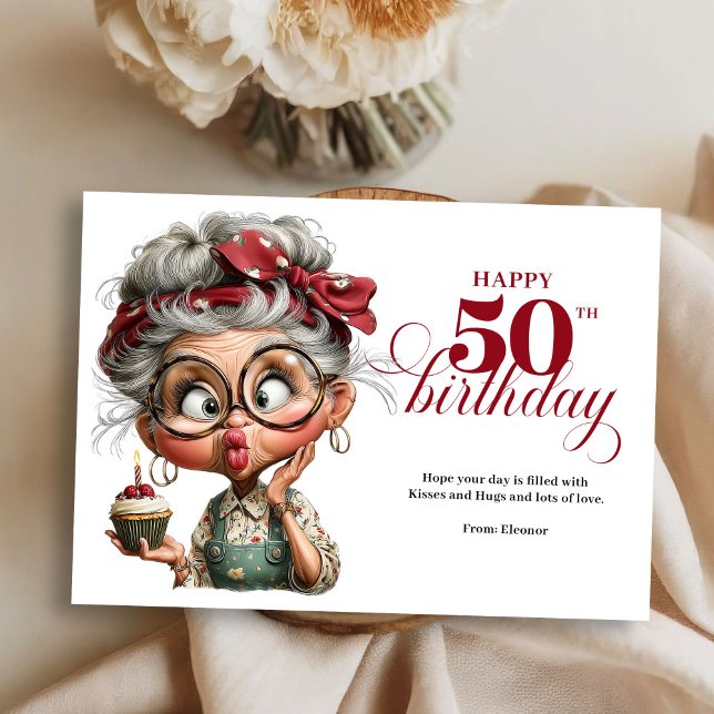 Tarjeta de cumpleaños caprichosa y divertida para  (Sassy fifty funny lady whimsical birthday card)