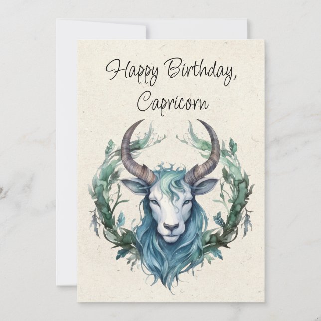Tarjeta de cumpleaños Capricorn Goat Zodiac Waterc (Anverso)