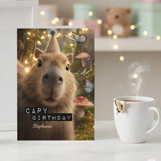 Tarjeta de cumpleaños capybara caprichosa y divert