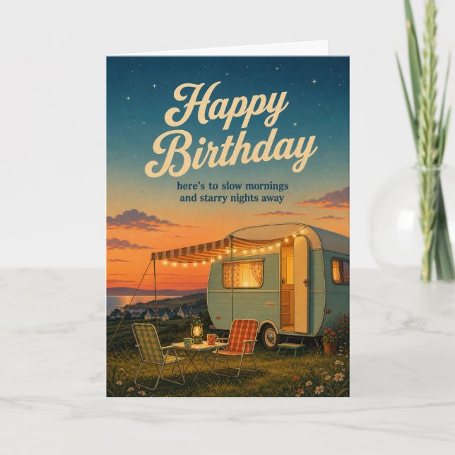 Tarjeta de cumpleaños Caravan Sunset Caravanner (Anverso)