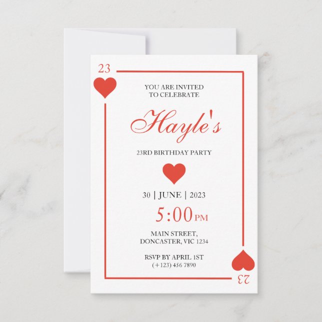 Tarjeta de Cumpleaños Casino Queen of Hearts 23 (Anverso)