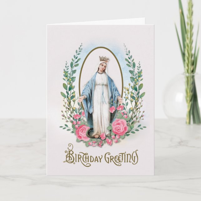 Tarjeta de cumpleaños católica de rosas de la Virg (Anverso)
