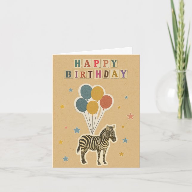 Tarjeta de cumpleaños cebra en fondo Kraft (Anverso)