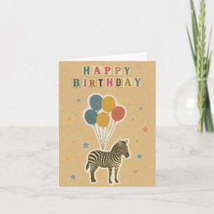 Tarjeta de cumpleaños cebra en fondo Kraft
