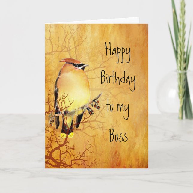 Tarjeta de cumpleaños Cedar Waxwing Watercolor Bos (Anverso)