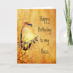 Tarjeta de cumpleaños Cedar Waxwing Watercolor Bos