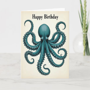 Tarjeta de Cumpleaños Cefalópodo Verde Azulado