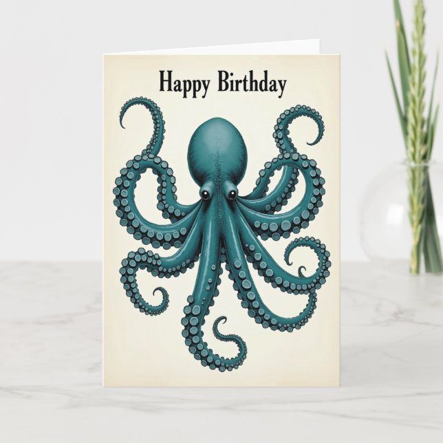 Tarjeta de Cumpleaños Cefalópodo Verde Azulado (Anverso)