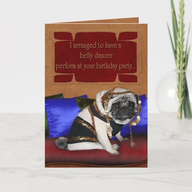Tarjeta de cumpleaños - cerdo bailador de vientre (Anverso)