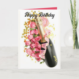 Tarjeta de cumpleaños Champagne & Pink Roses