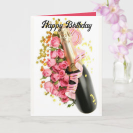 Tarjeta de cumpleaños Champagne & Pink Roses